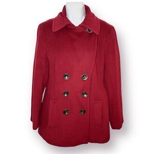Calvin Klein Burgundy Wine Red Pea Coat Double Breasted Winter Wool Blend 10